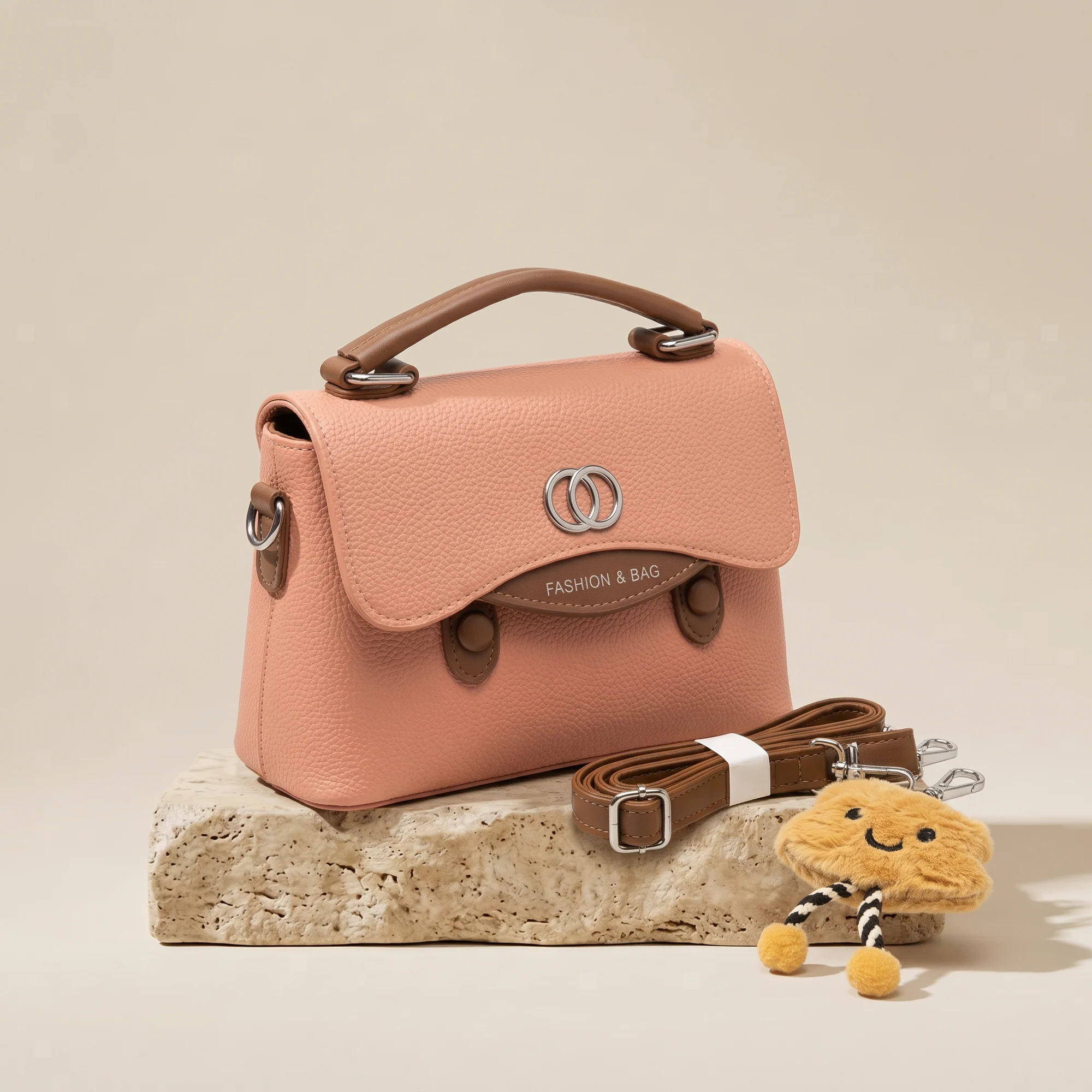 The Bella Two-Tone Top-Handle Crossbody Bag – Pink & Saddle Brown